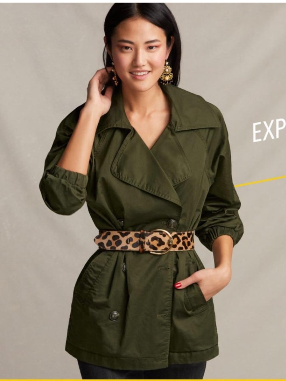 CAbi Olive Green Double-Breasted Trench Coat